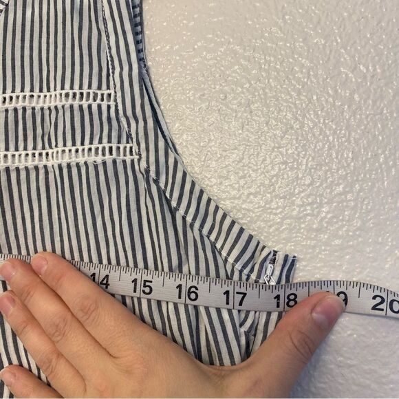 Old Navy Blue pin Stripe sleeveless Shirt Dress ruffle old money coastal Beach M - Picture 9 of 11